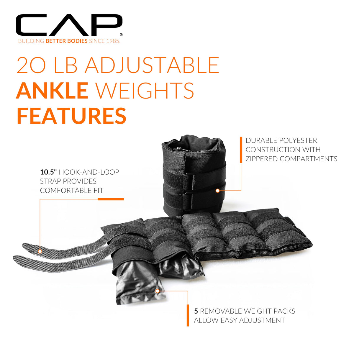 CAP Barbell 20 lb Adjustable Ankle Weights, Pair