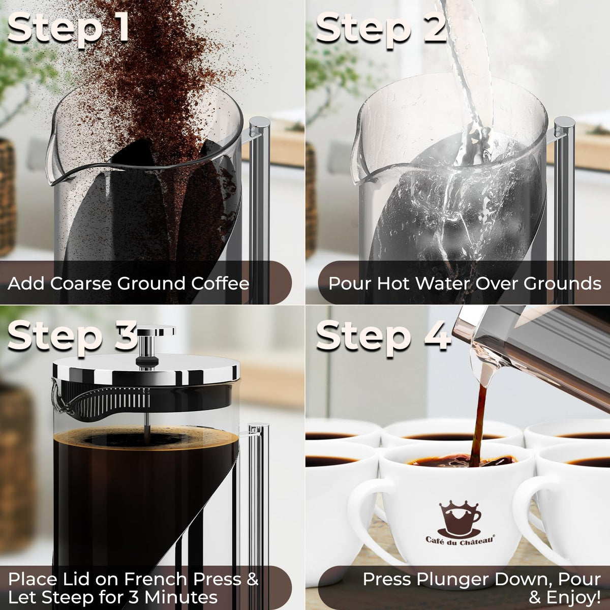 Stainless Steel French Press Coffee Maker, 34 oz