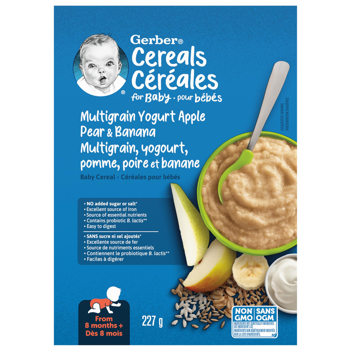 Gerber Stage 3 Wheat Yogourt Apple Pear Banana Cereal, 6 x 227 g