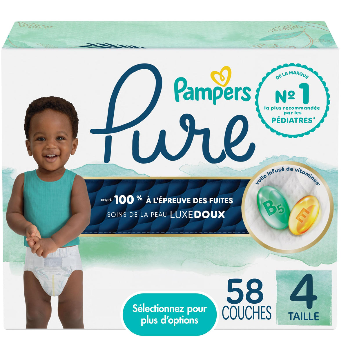 Pampers Pure Baby Diapers, Size 4, 58 Count