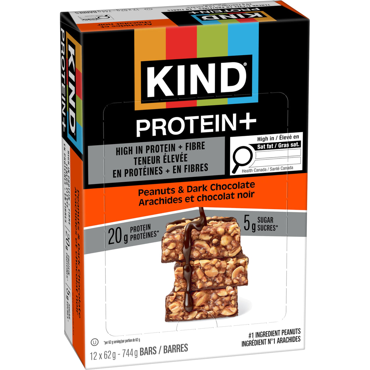 KIND PROTEIN+ Bars, Peanuts & Dark Chocolate, 12 x 62 g
