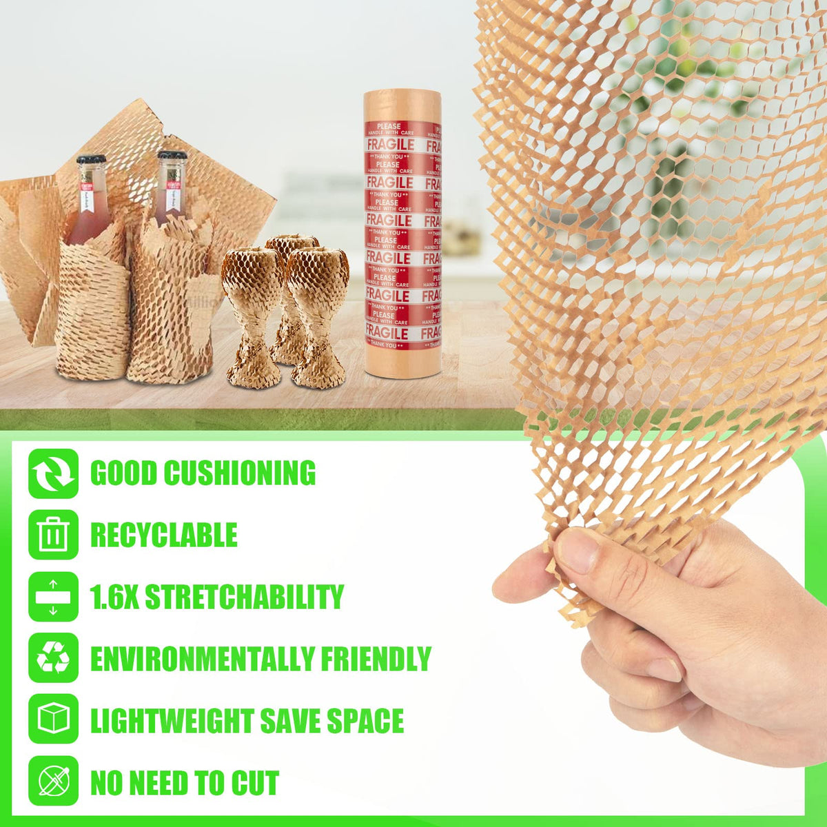 MINHAO Honeycomb Packing Paper Roll, 15" x 230 ft