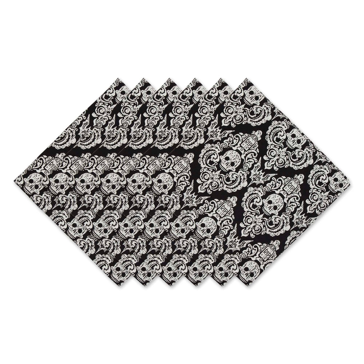DII Halloween Black Skull Damask Napkin Set, 20x20, 6 Piece