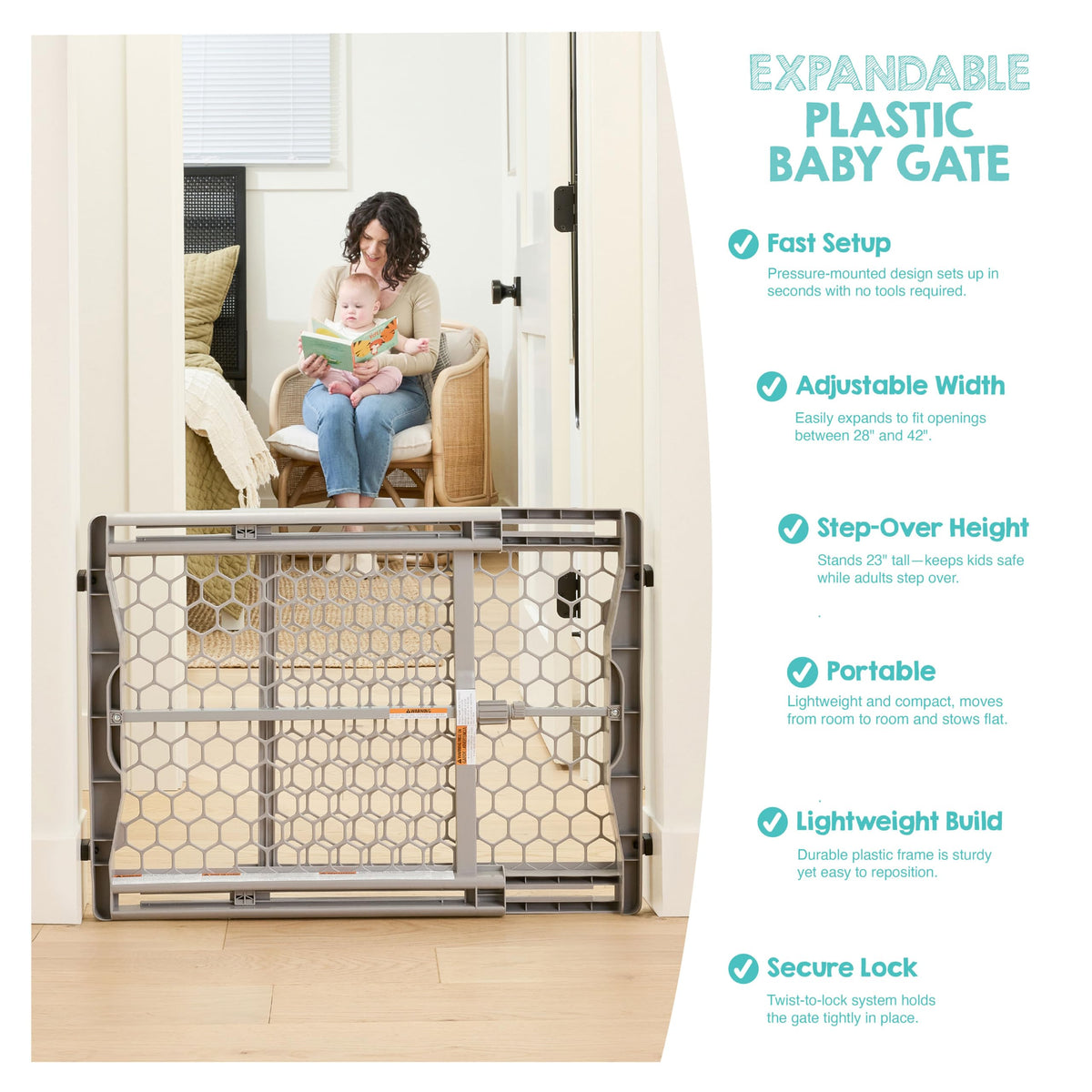 Regalo Easy Fit Extra Wide Adjustable Baby Gate, 23 Inches Tall