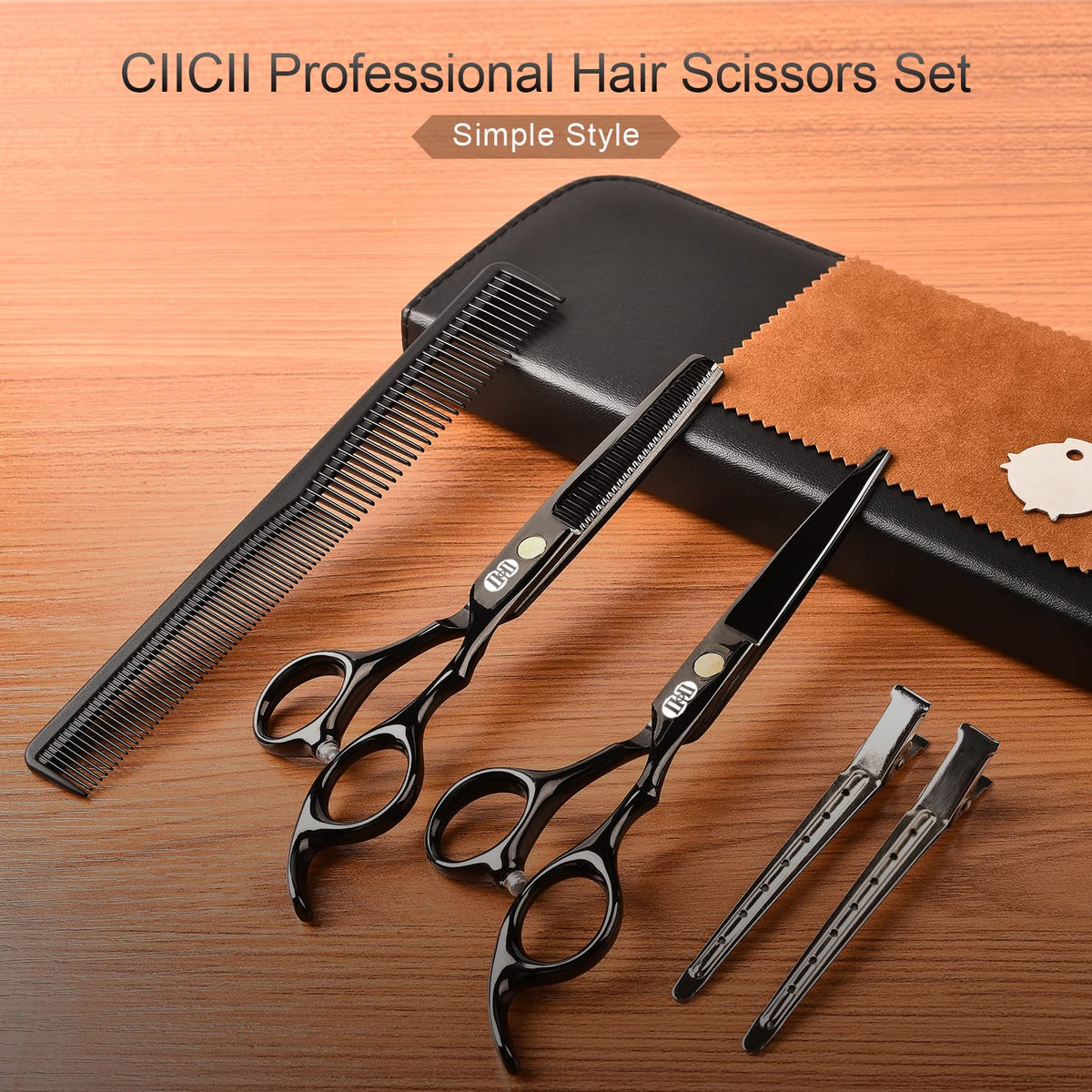 CIICII Professional Hair Cutting Scissors Kit, 6.7 Inch, Black