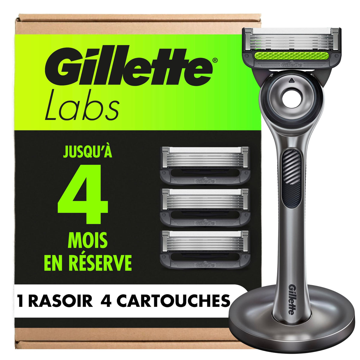 Gillette Labs Exfoliating Razors for Men, 1 Handle + 4 Refills + Stand