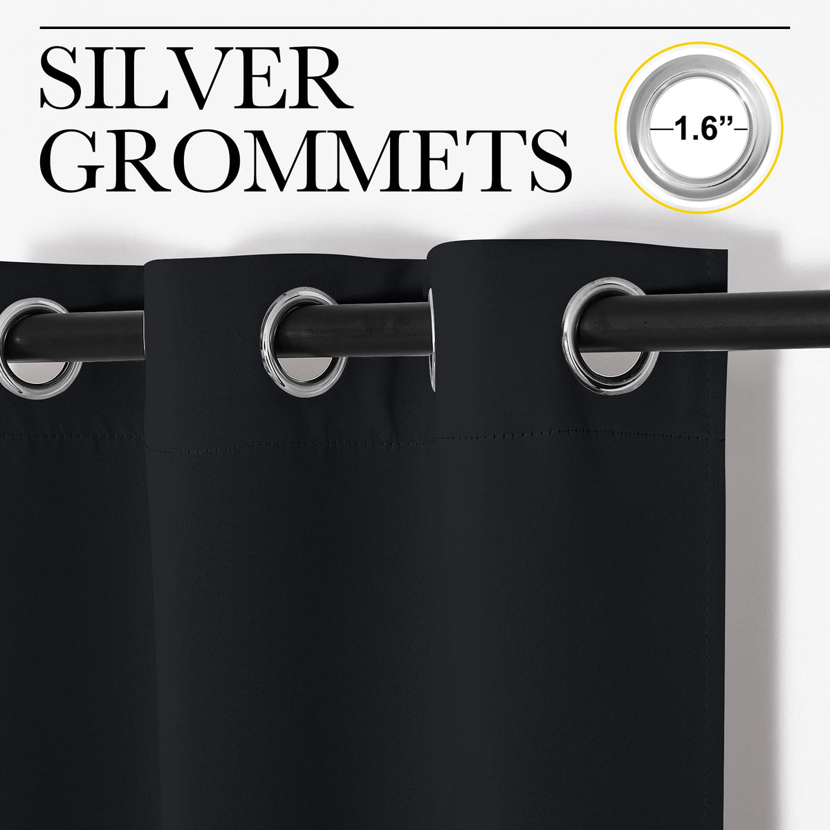 NICETOWN Thermal Blackout Curtains, Black, 42 x 63 in, 2 Panels