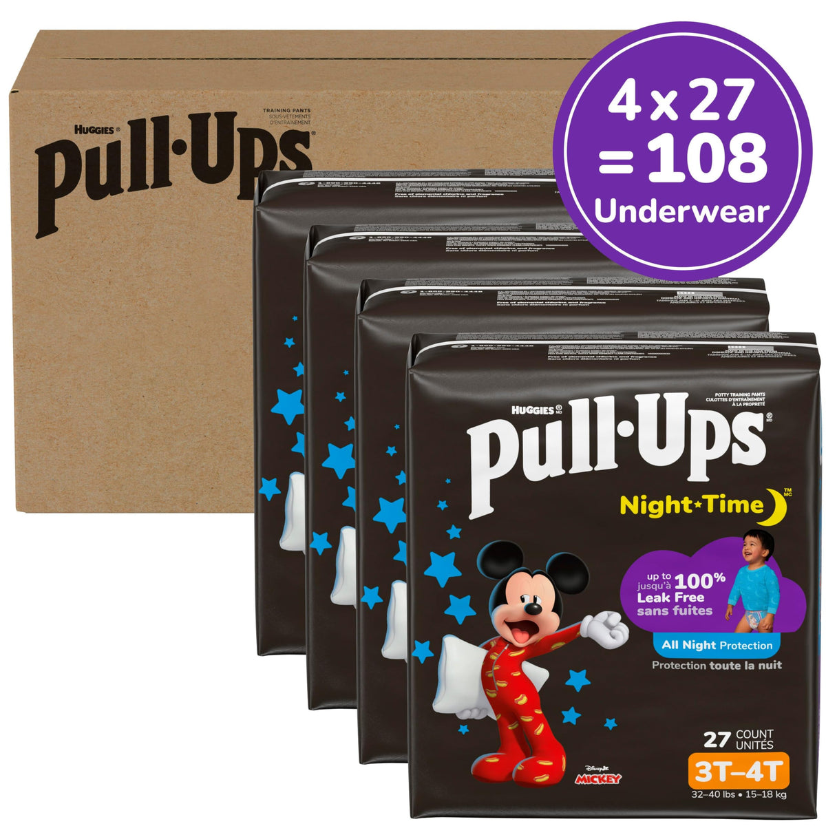 Pull-Ups Boys' Night-Time Potty Training Pants, 3T-4T, 108 Count