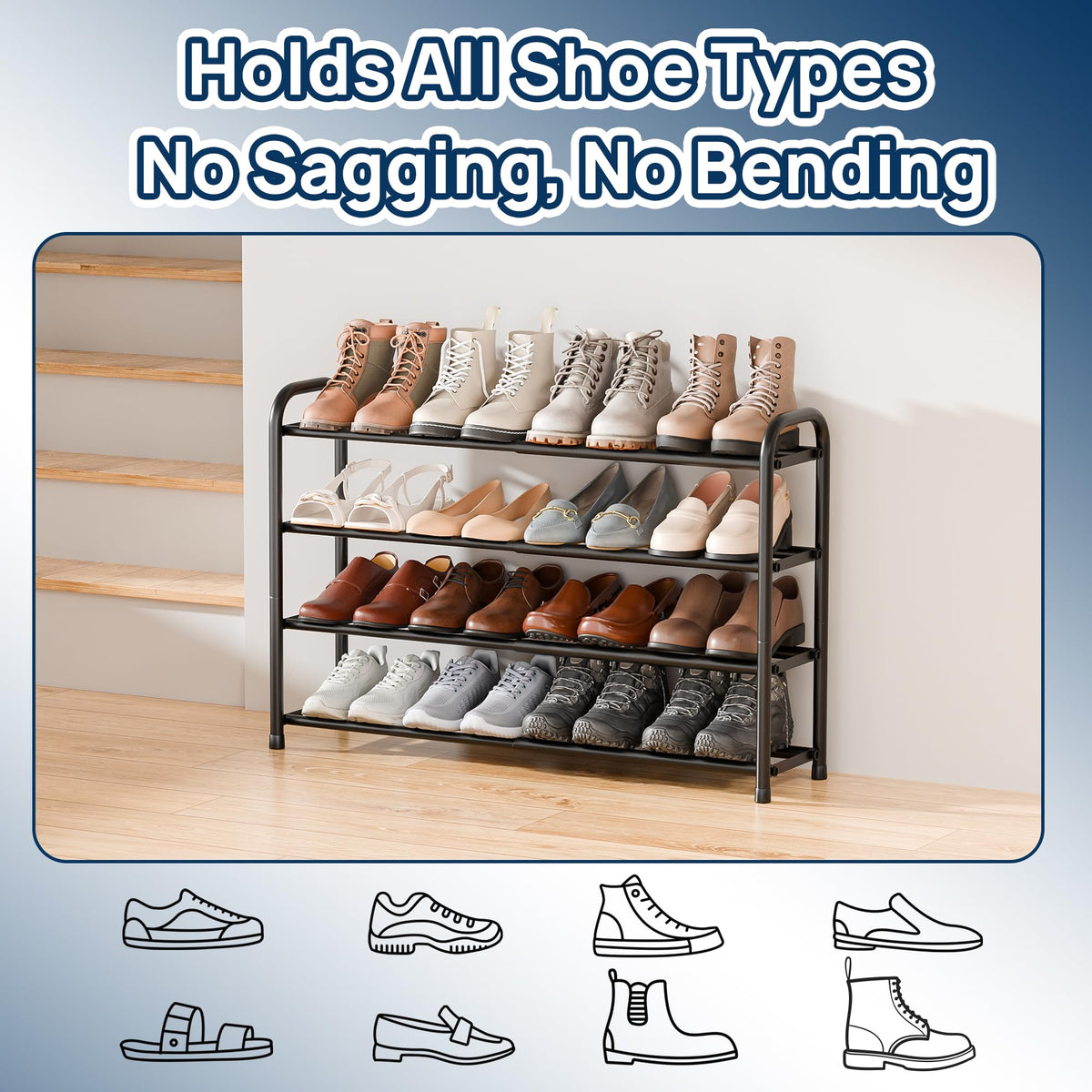 ENJOYBASICS 4-Tier Expandable Metal Shoe Rack, Black