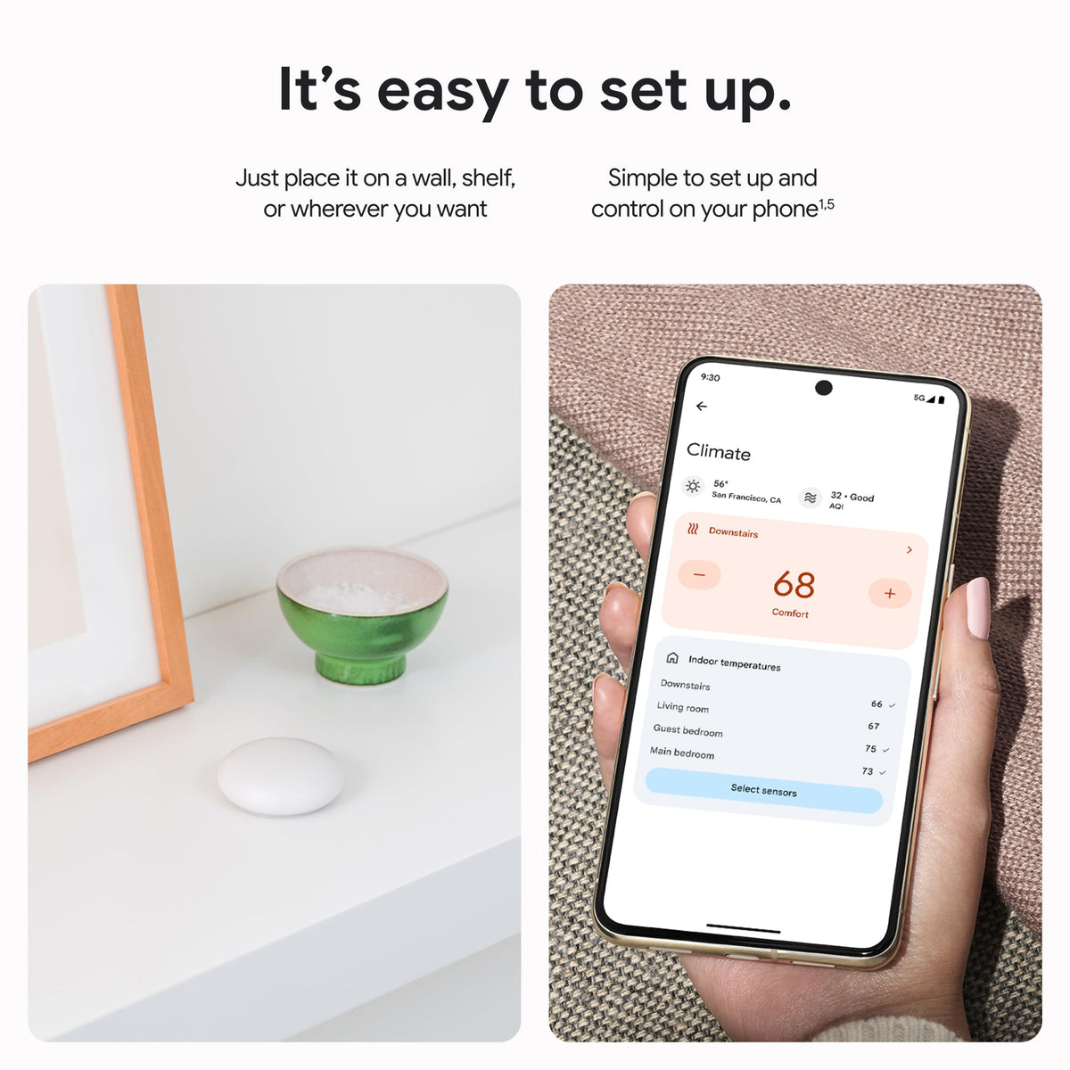 Google Nest Temperature Sensor, 2nd Gen, Porcelain, 1-Pack