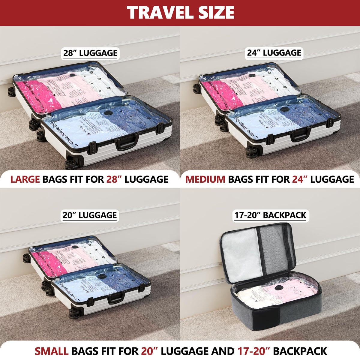 Travel Vacuum Storage Bags with Electric Pump, 12 Piece Set