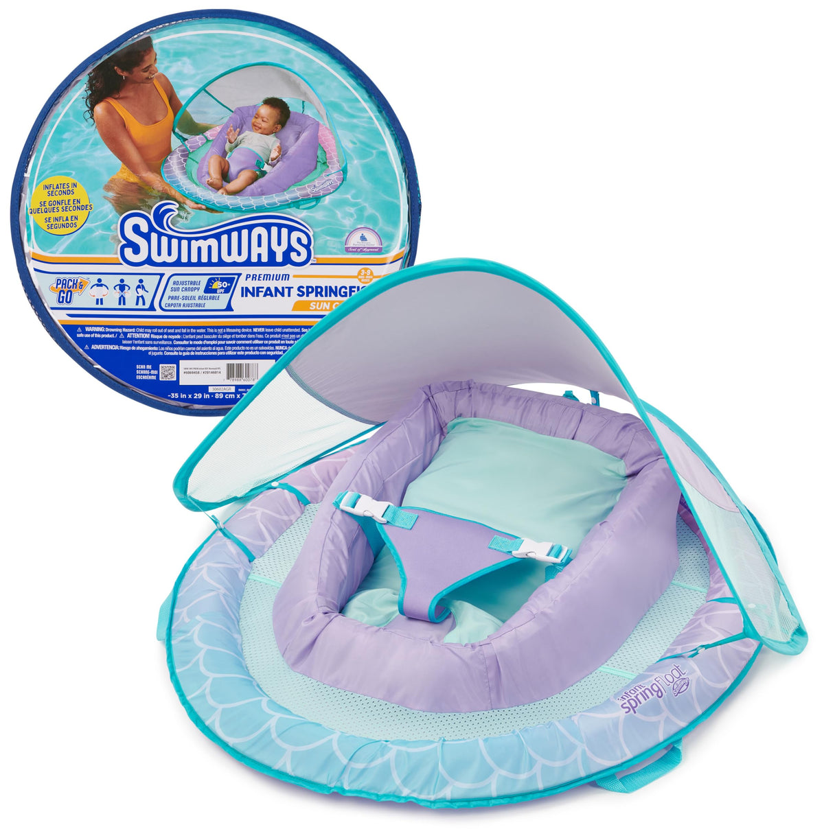 SwimWays Infant Spring Float with Canopy, 3-9 Months, Mermaid