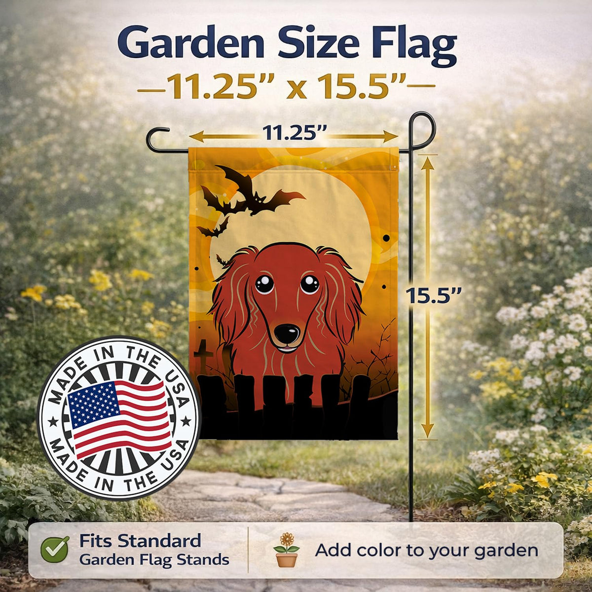 Caroline's Treasures BB1772GF Longhair Red Dachshund Garden Flag