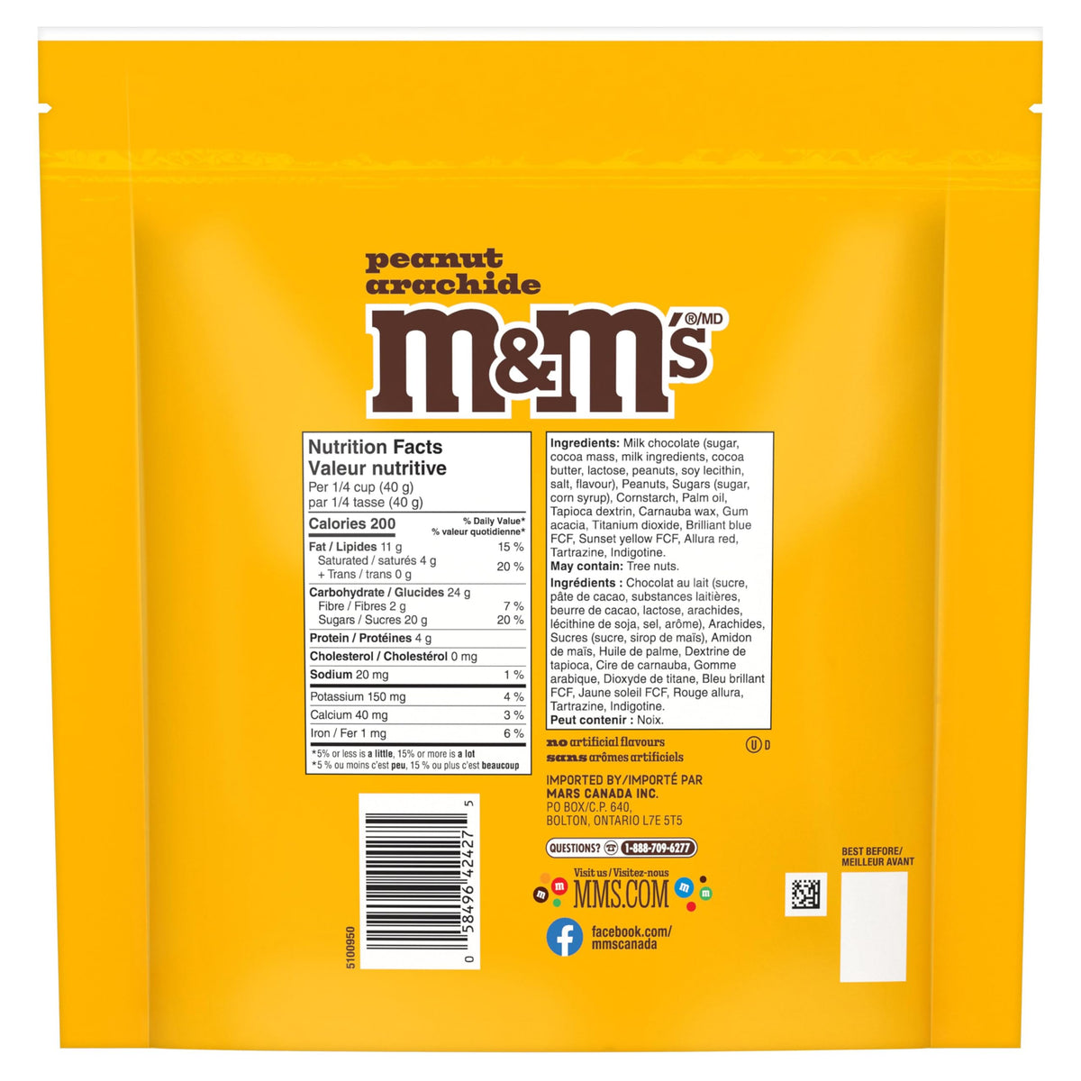 M&M'S Peanut Milk Chocolate Candy Share Bag, 1kg