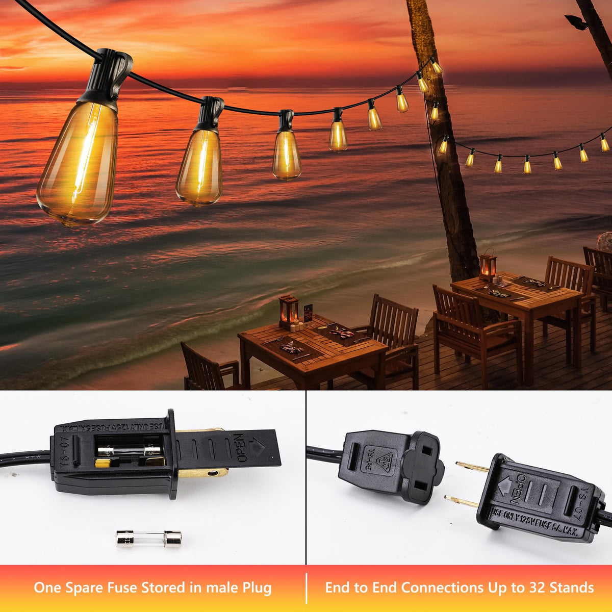 Lomotech Outdoor String Lights, 50Ft, Edison Bulbs, Warm White