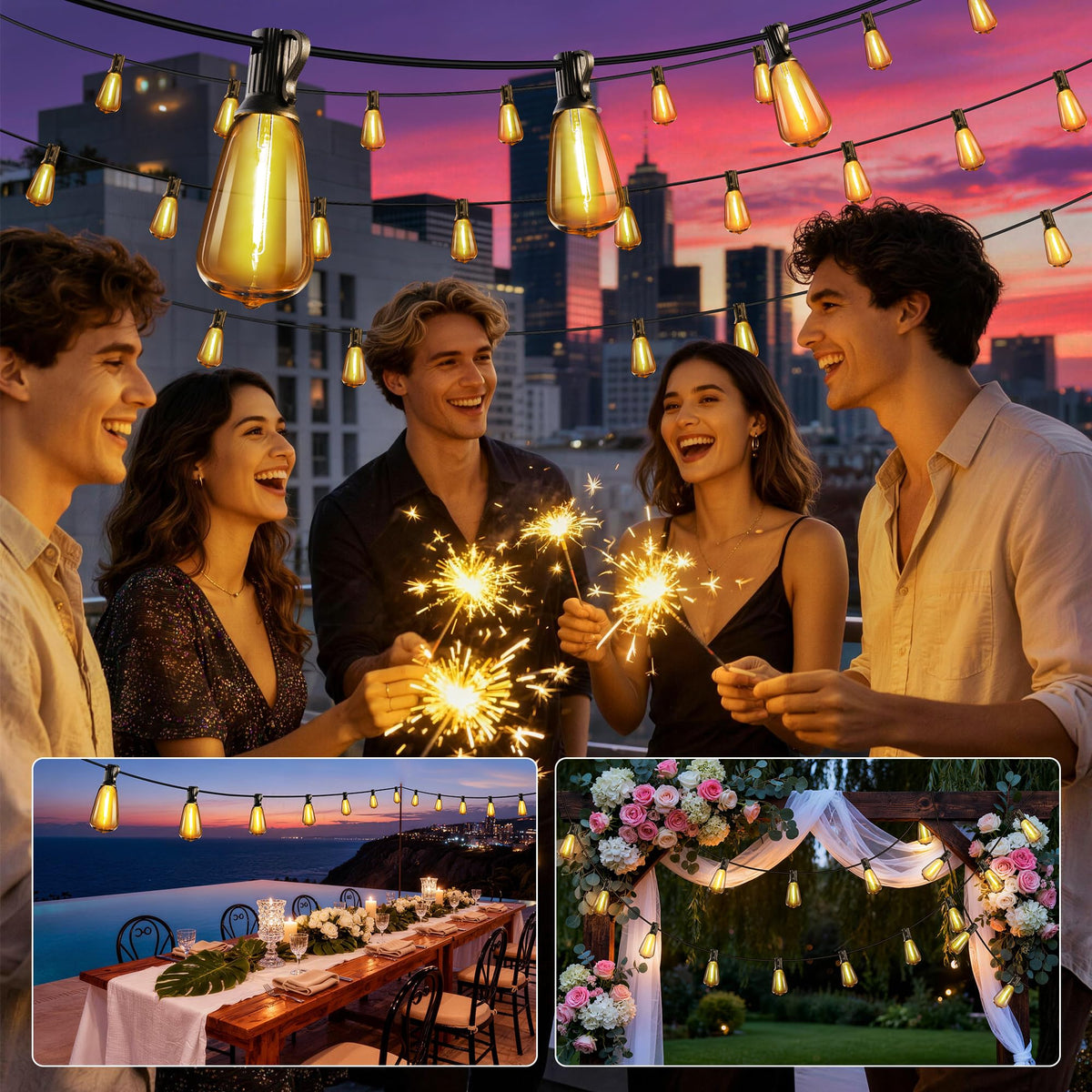 Lomotech Outdoor String Lights, 50Ft, Edison Bulbs, Warm White