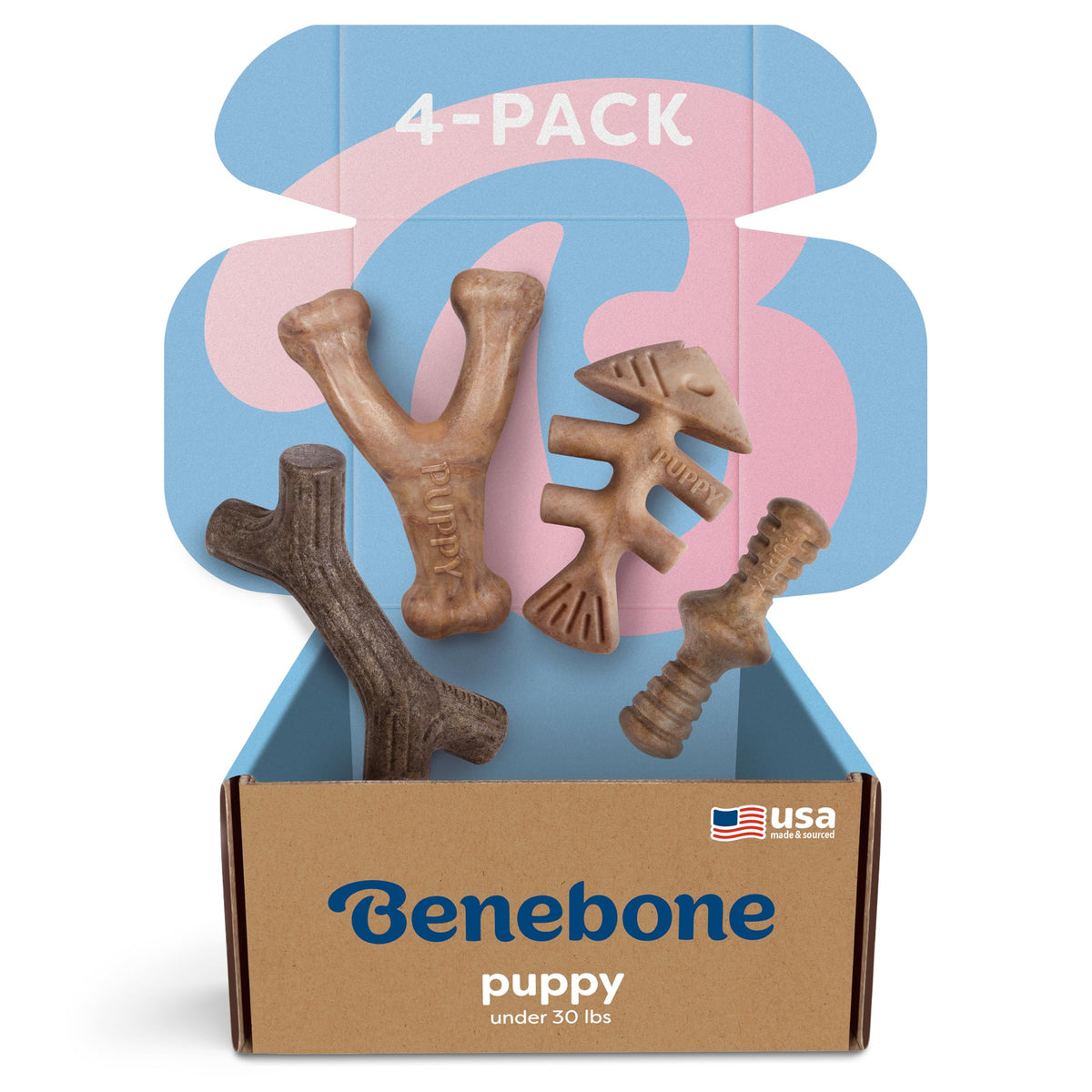 Benebone Puppy 4-Pack Dog Chew Toys, Small