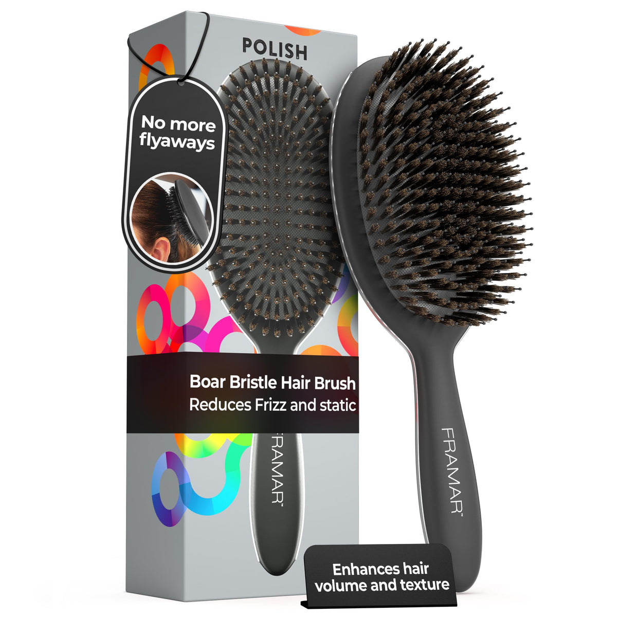 FRAMAR Boar Bristle Hair Brush, Black