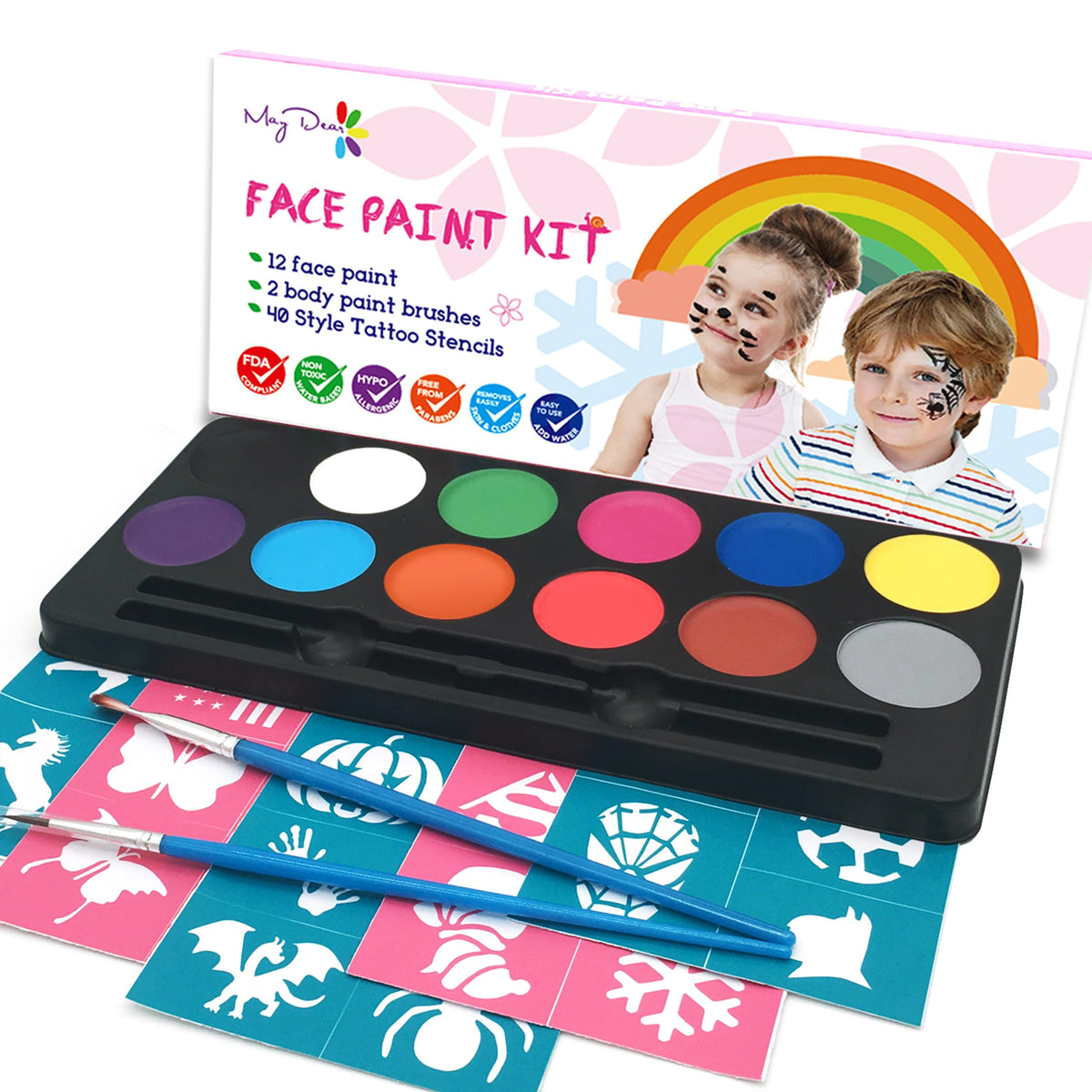 Maydear Water-Based Face Painting Kit for Kids, 12 Colors, Matte