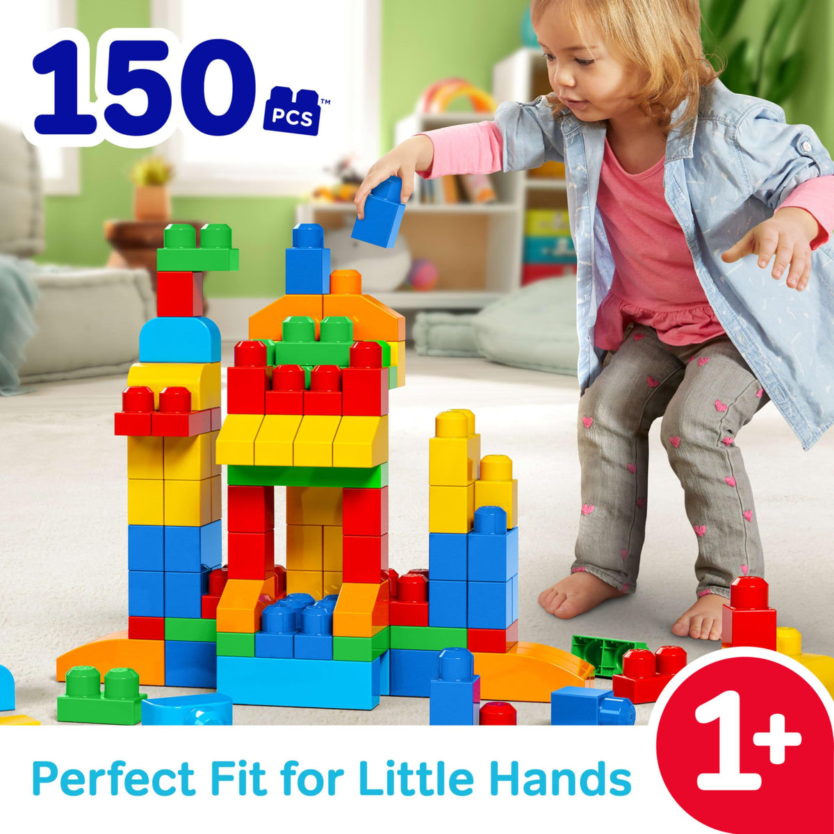 MEGA BLOKS First Builders Deluxe Building Bag, 150 Pieces, Blue