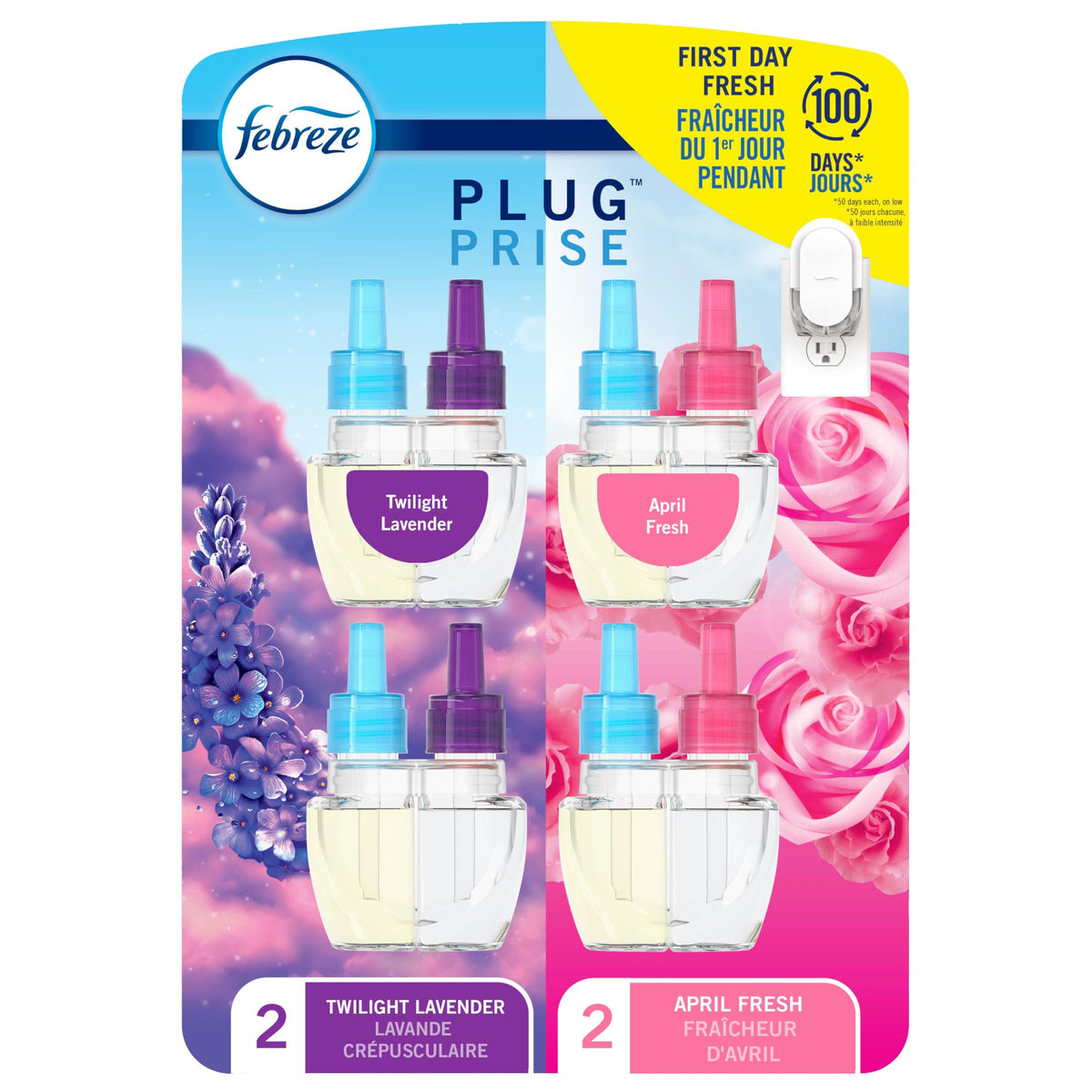 Febreze Plug In Scented Oil Refills, Lavender and April Fresh, 4 Pack