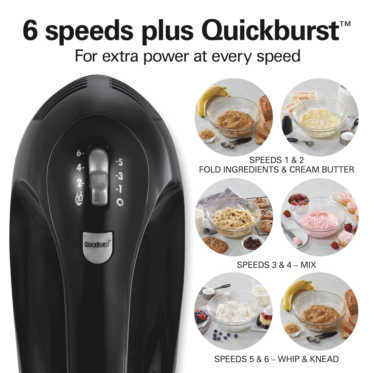 Hamilton Beach 6-Speed Electric Hand Mixer, 275W, Black (62639C)
