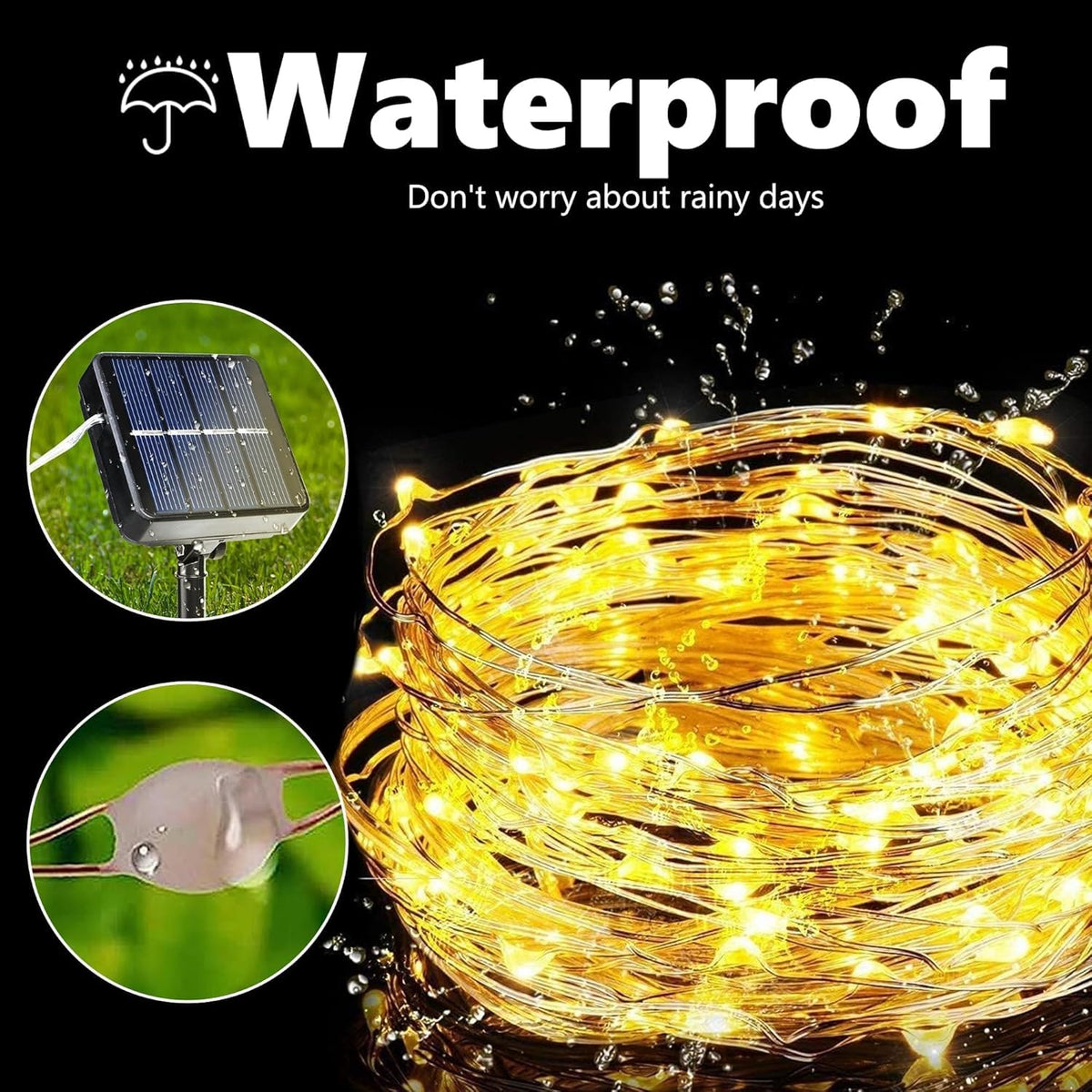 Lomotech Solar Fairy String Lights, 66 ft Total, Warm White (2 Pack)