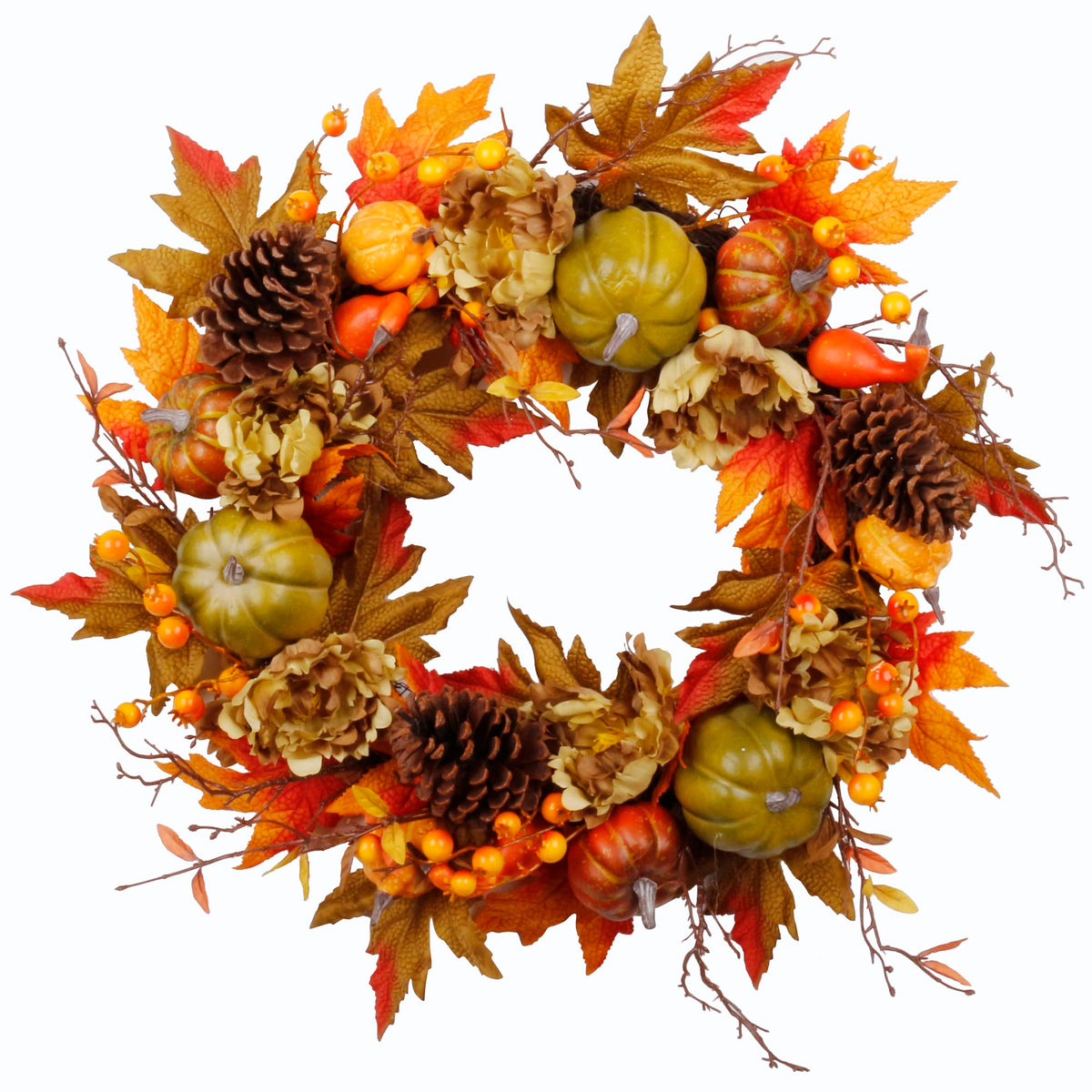 SOFTFLAME 20" Fall Wreath for Front Door with Pumpkin