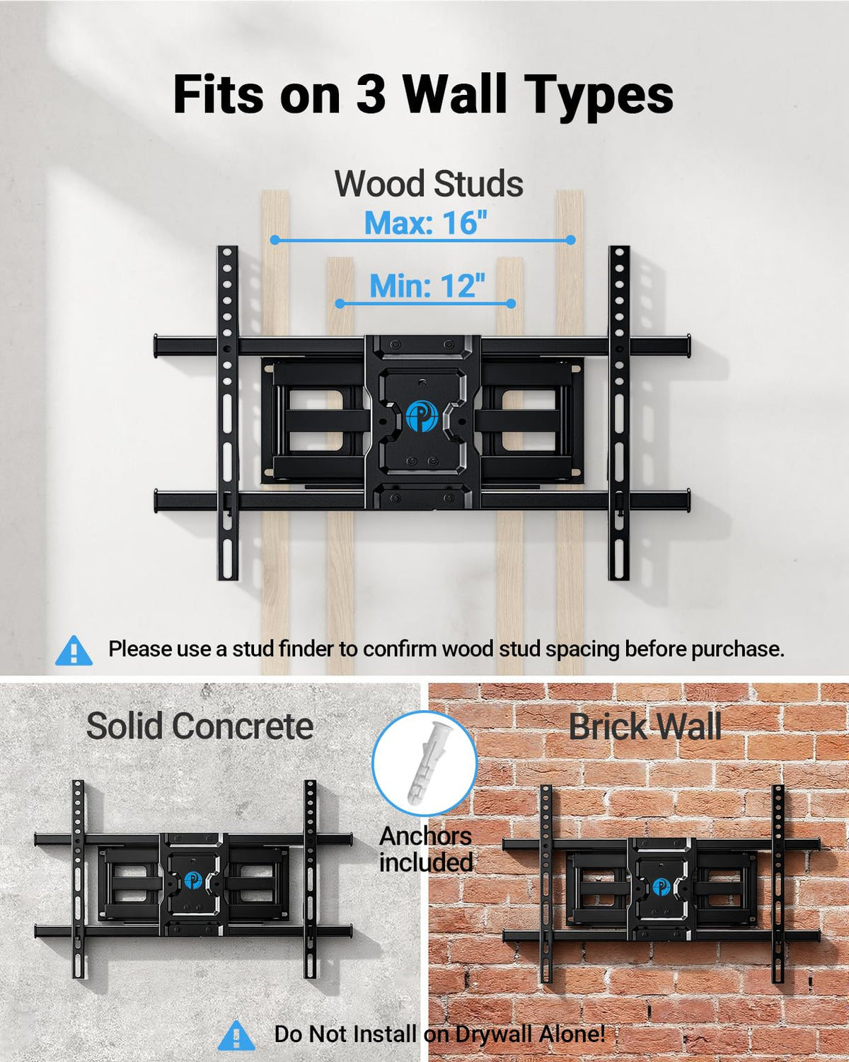 Pipishell Full Motion TV Wall Mount for 37-84 in TVs, 132 lb