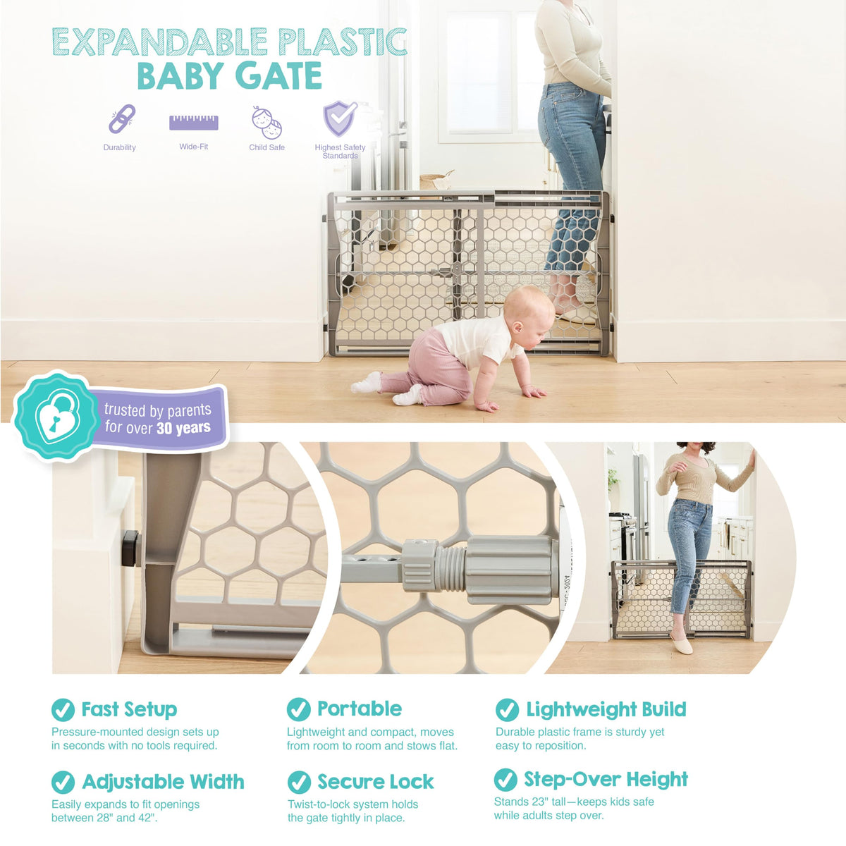 Regalo Easy Fit Extra Wide Adjustable Baby Gate, 23 Inches Tall