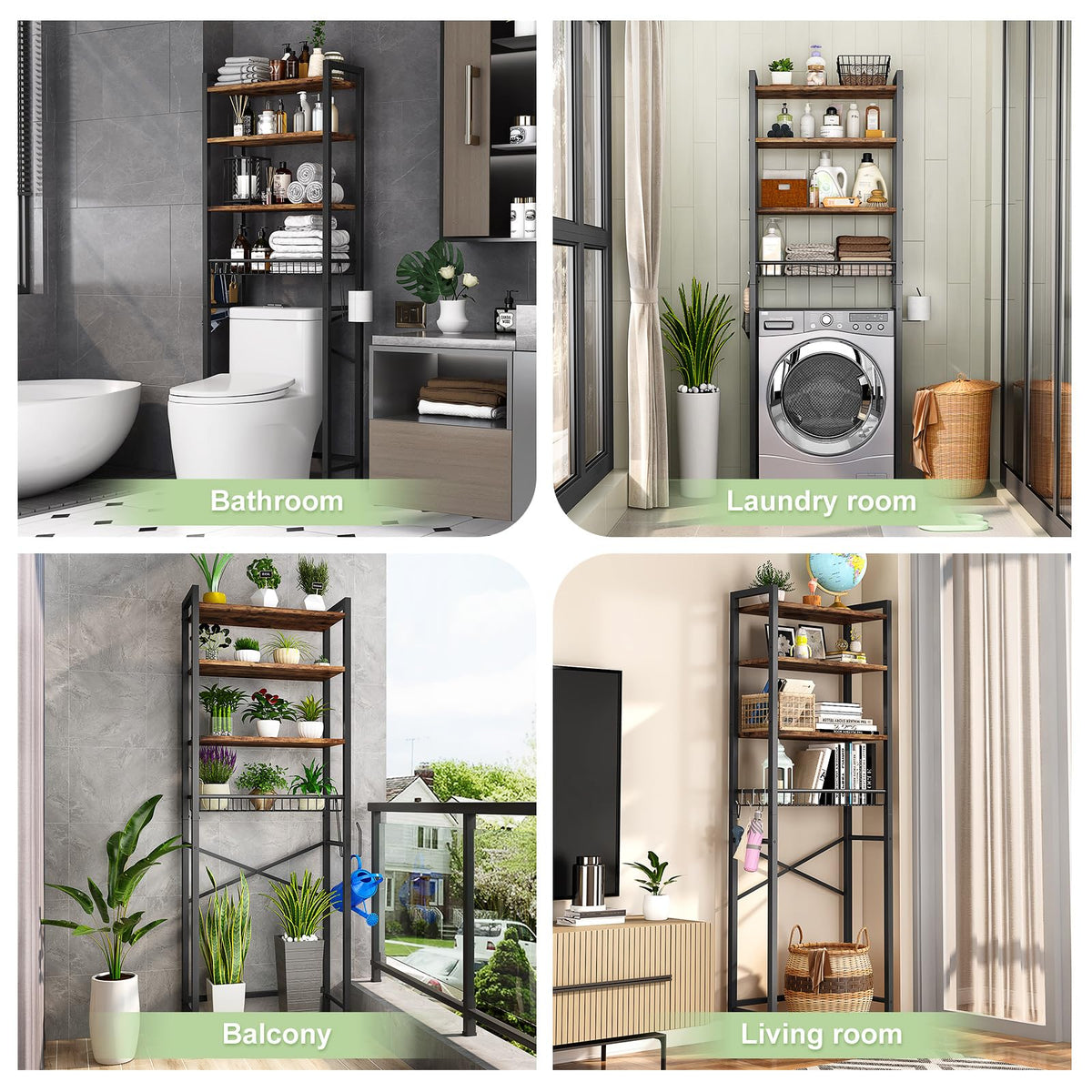 4-Tier Over-The-Toilet Storage Rack, Vintage Brown