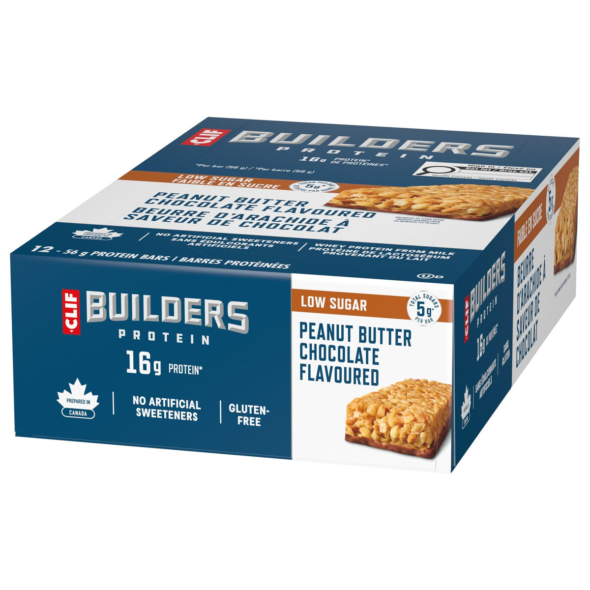 CLIF Builders Low Sugar Protein Bar, Peanut Butter Chocolate, 12 Pack