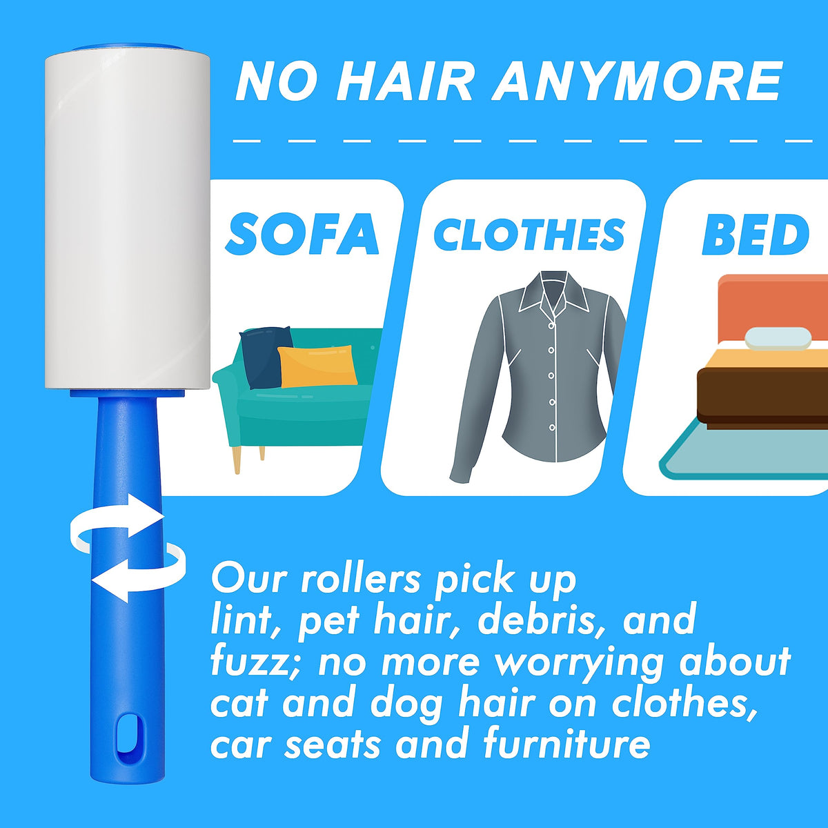 Extra Sticky Pet Hair Lint Rollers, 800 Sheets, 8 Rollers