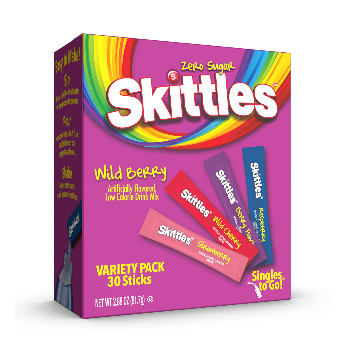 Singles To Go! Skittles Wild Berry Drink Mix Variety Pack, 30 Count