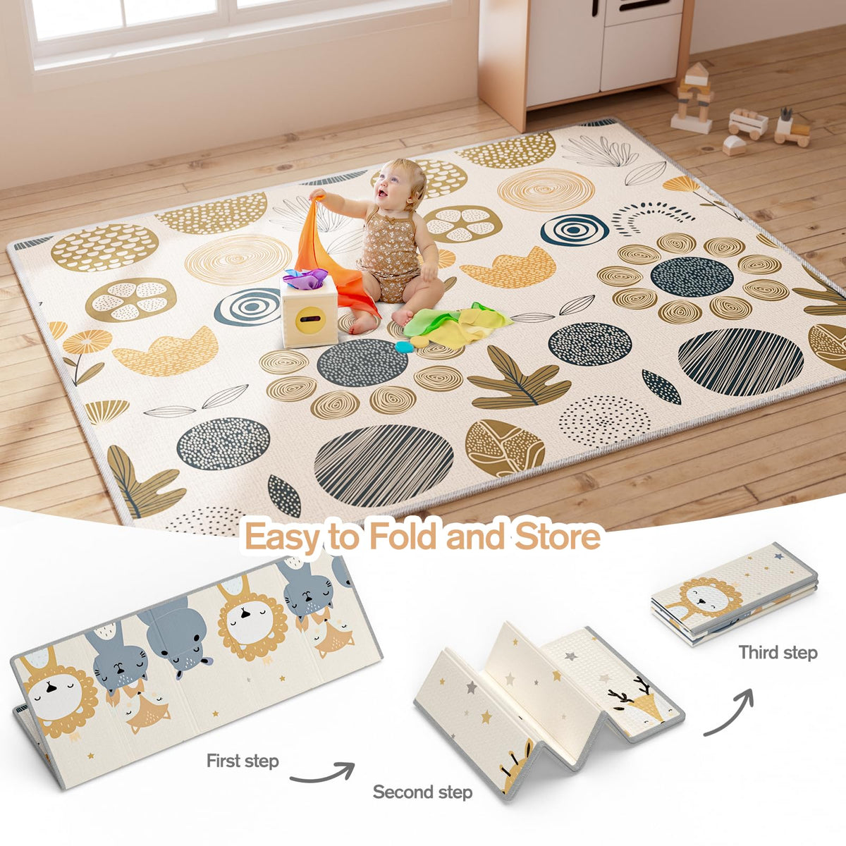 mloong Reversible Folding Baby Play Mat, 71" x 59", Star