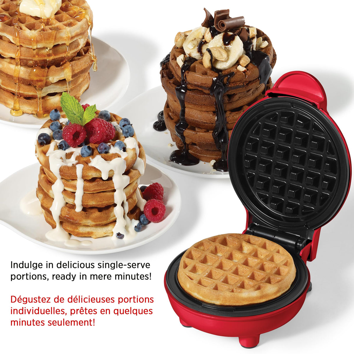 Starfrit Electric Mini Waffle Maker, 4 Inch, Red, 350 W