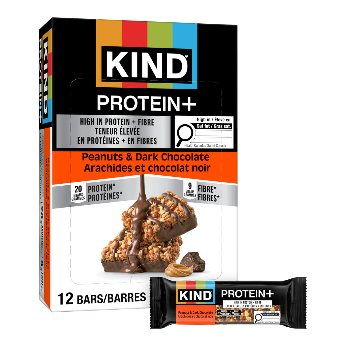 KIND PROTEIN+ Bars, Peanuts & Dark Chocolate, 12 x 62 g