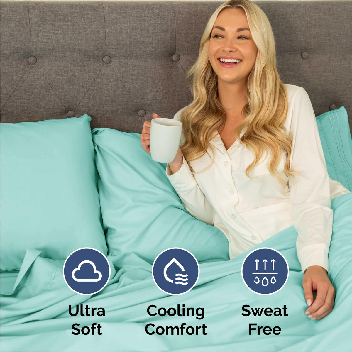 CGK Unlimited Brushed Microfibre Sheet Set, Queen, Spa Blue