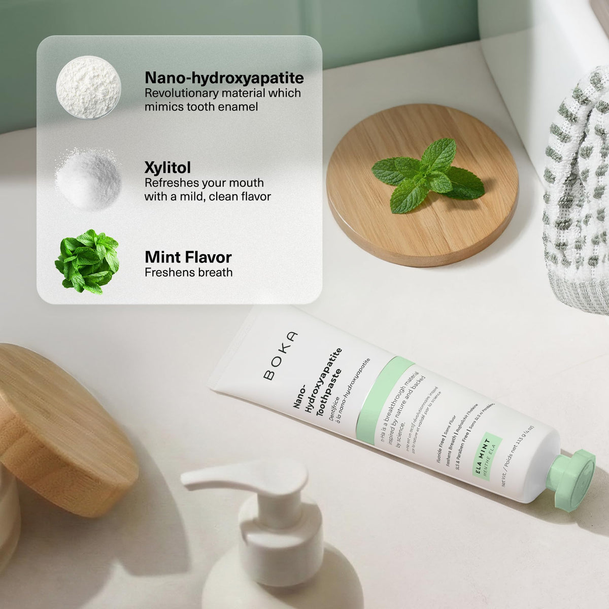 Boka Fluoride-Free Nano-Hydroxyapatite Toothpaste, Ela Mint, 113 g