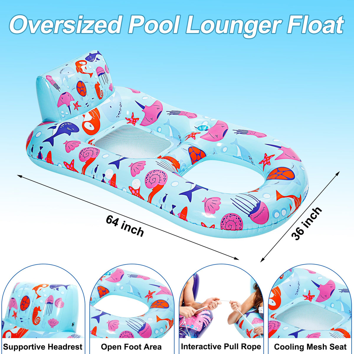 PuppyuWill Inflatable Pool Lounger Floats with Cup Holder (2 Pack)