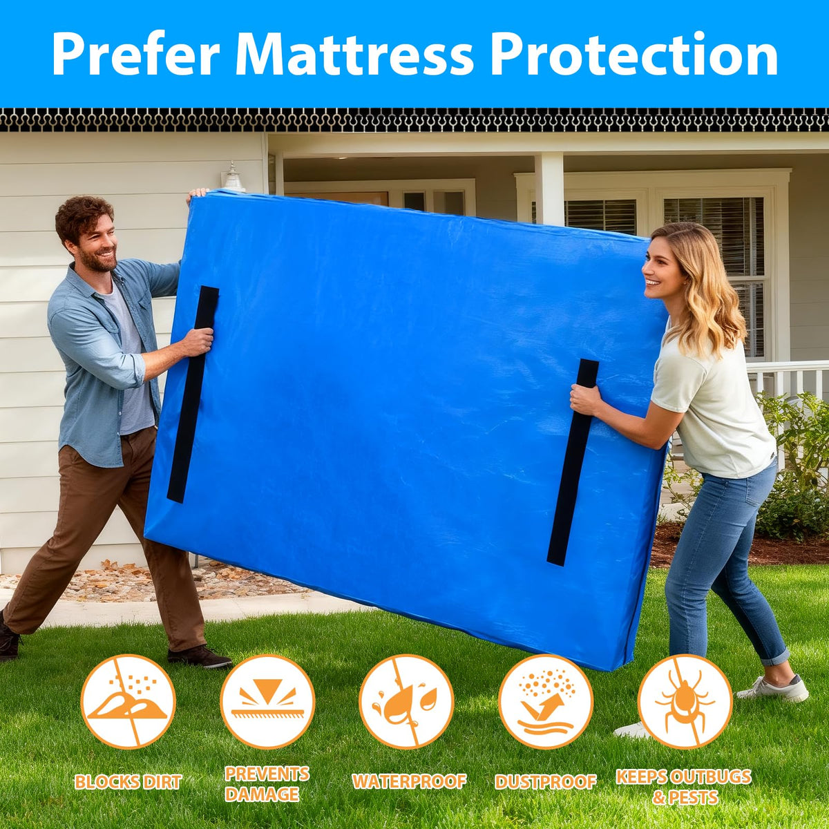 Queen Mattress Bag for Moving with 8 Handles, 208.3*160*38CM
