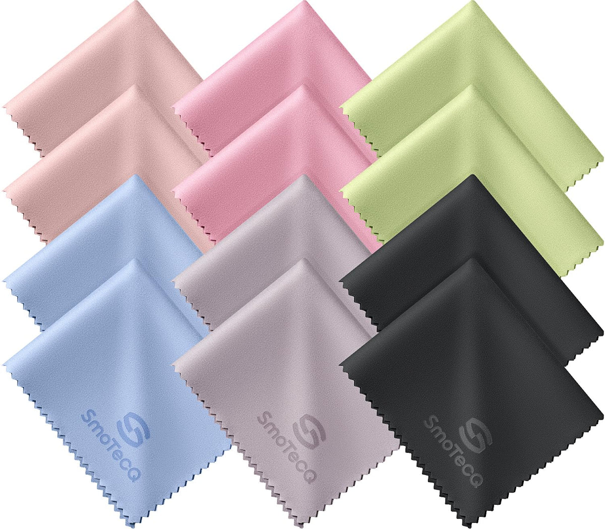SmoTecQ Microfiber Cleaning Cloths, 6 x 7 in, Assorted, 12 Pack