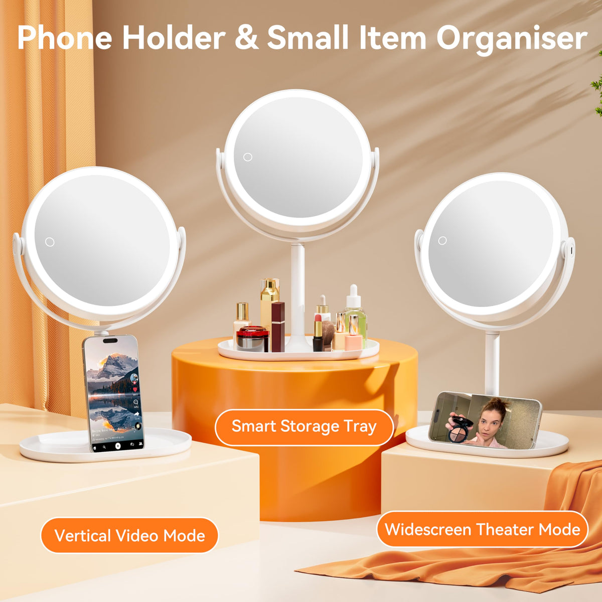 Auxmir Lighted Magnifying Makeup Mirror, 30X/1X, Rechargeable