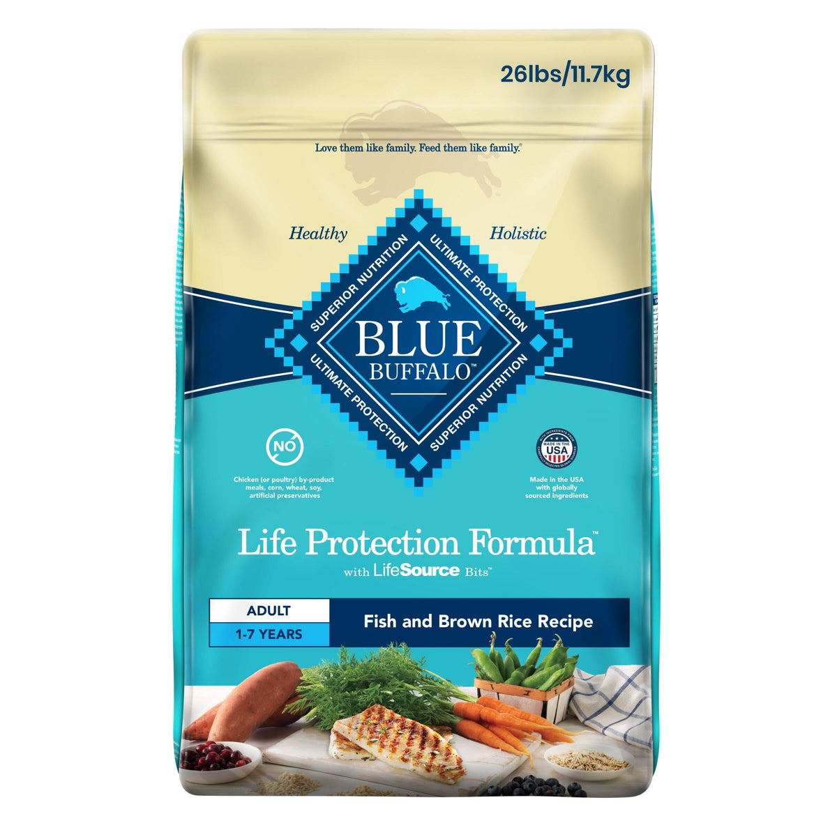 Blue Buffalo Life Protection Adult Dry Dog Food, Fish, 11.7kg/26lbs