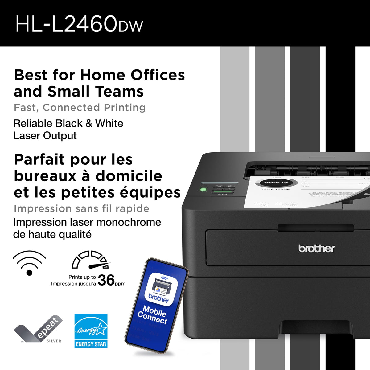 Brother HL-L2460DW Wireless Monochrome Laser Printer
