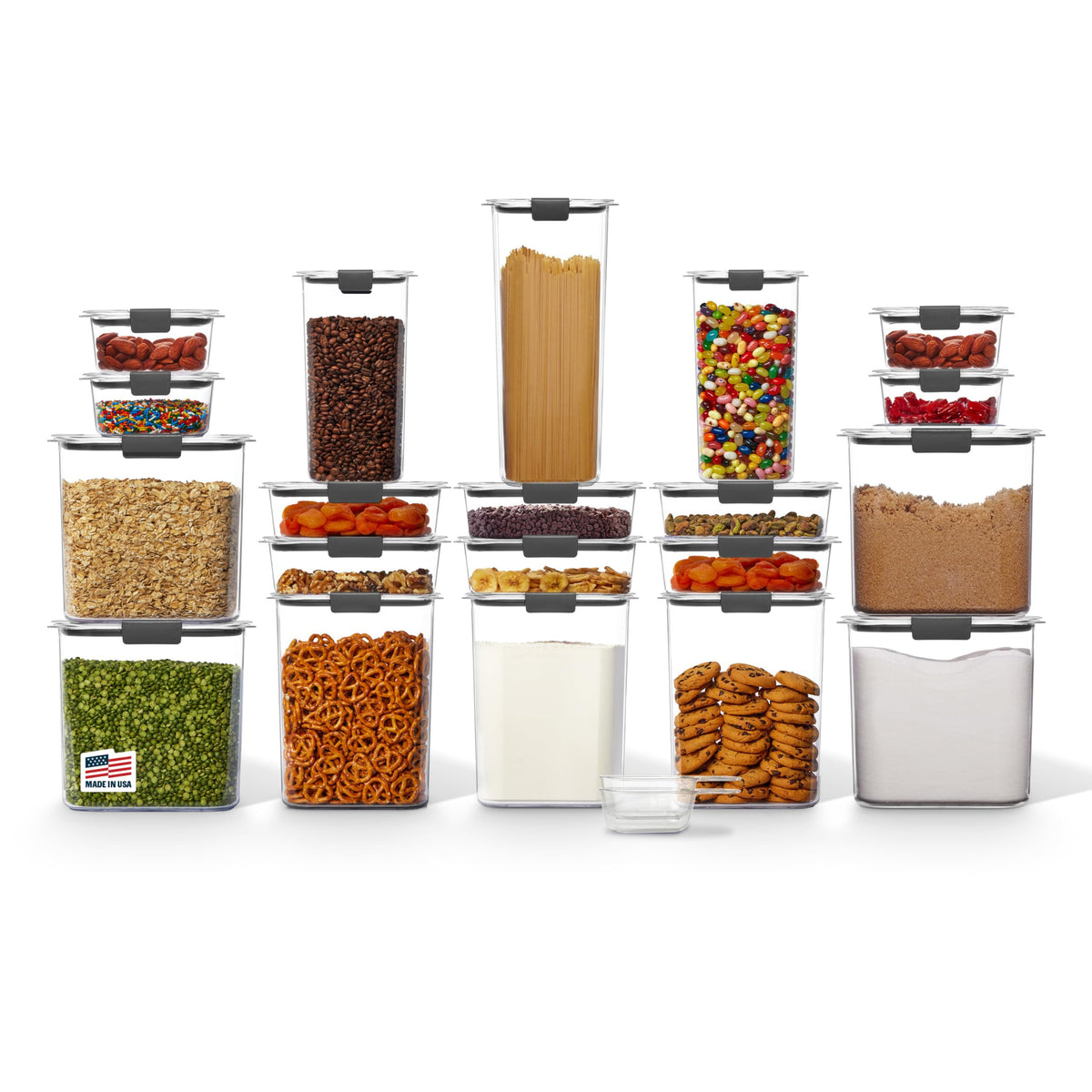 Rubbermaid Brilliance Pantry Containers, 20 Piece Set with 2 Scoops