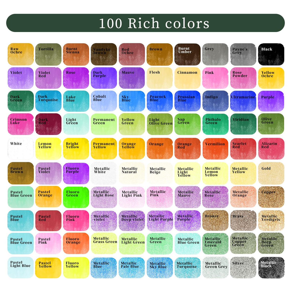 Artecho Watercolor Paint Set, 100 Colors, Portable Box with Brushes