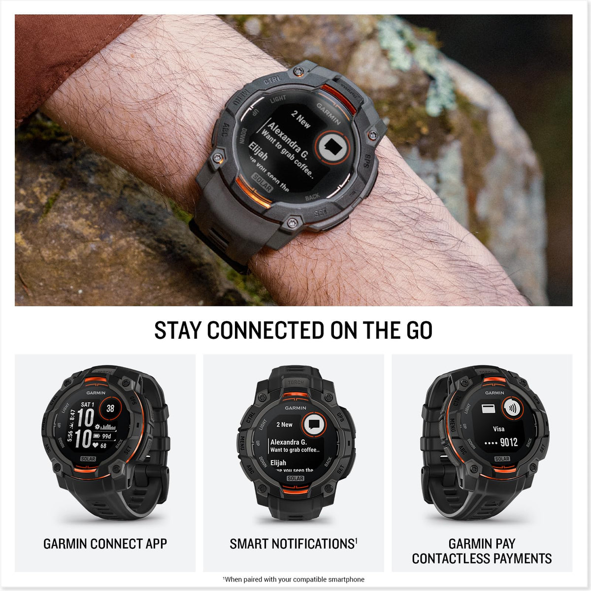 Garmin Instinct 3 Solar GPS Smartwatch, Black, 45mm
