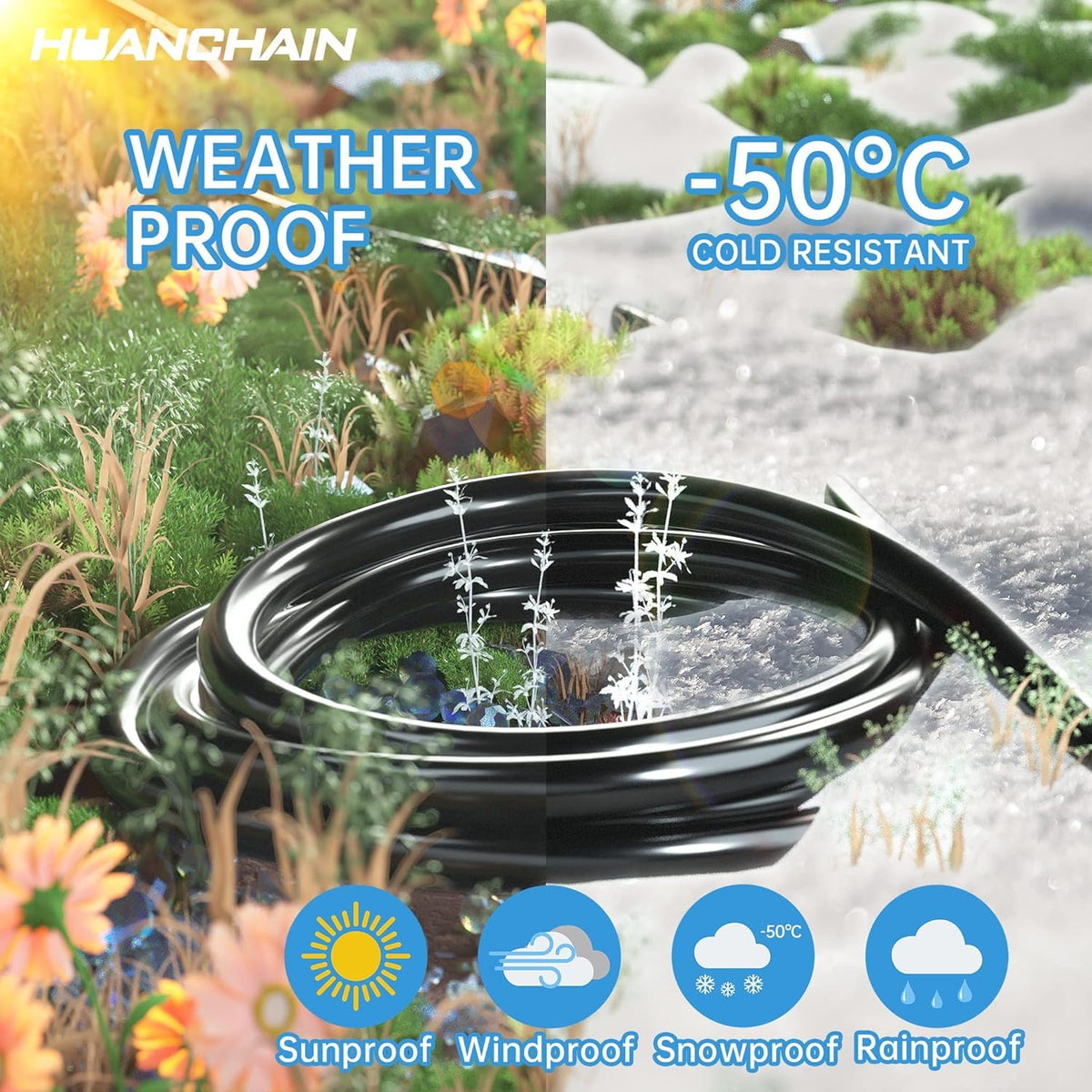 HUANCHAIN Indoor/Outdoor Extension Cord, 50 ft, 16/3, Black