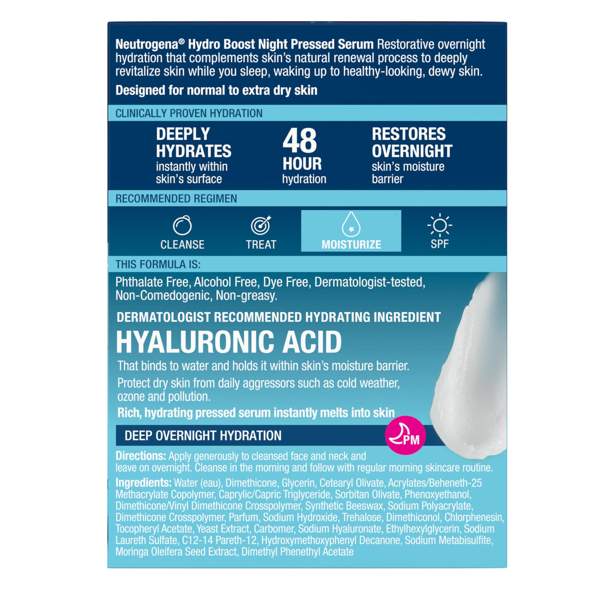 Neutrogena Hydro Boost Night Pressed Face Serum, 48 g
